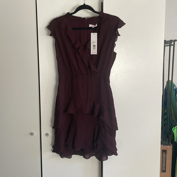 Parker Maroon Tangia Ruffle Detail Minidress size 4 - Picture 3 of 8